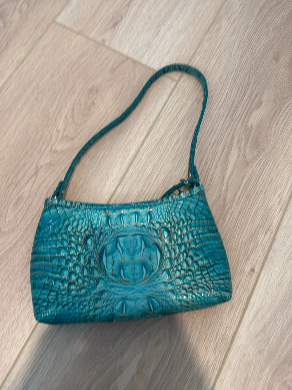 Brahmin Teal Croc-Embossed Shoulder Bag